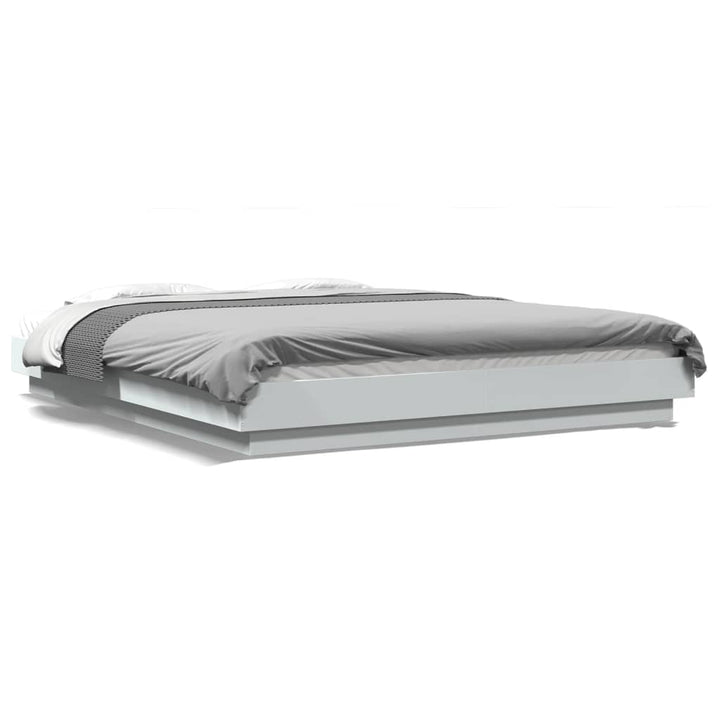 sengeramme med LED-lys 160x200 cm konstrueret træ hvid