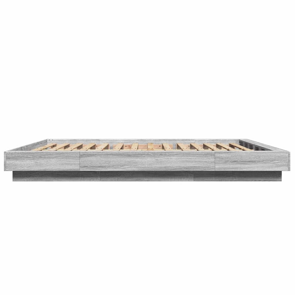 sengeramme med LED-lys 160x200 cm konstrueret træ grå sonoma-eg