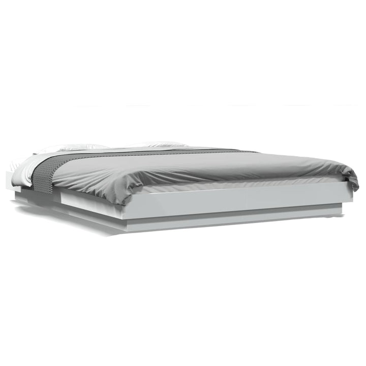 sengeramme med LED-lys 150x200 cm konstrueret træ hvid