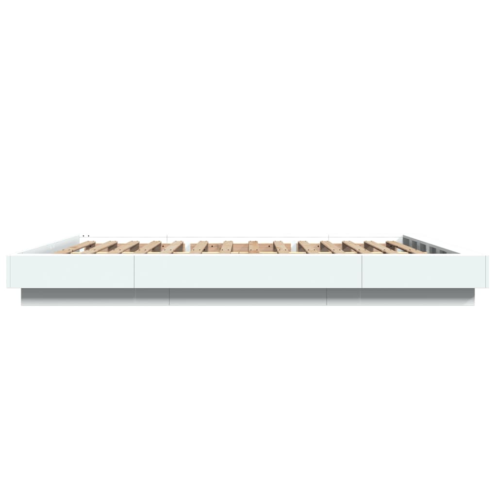 sengeramme med LED-lys 150x200 cm konstrueret træ hvid