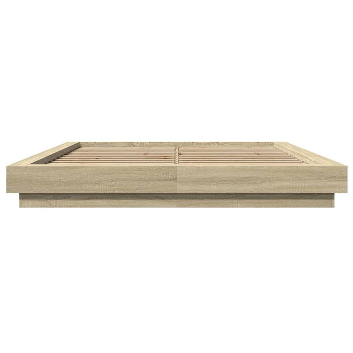 sengeramme med LED-lys 150x200 cm konstrueret træ sonoma-eg