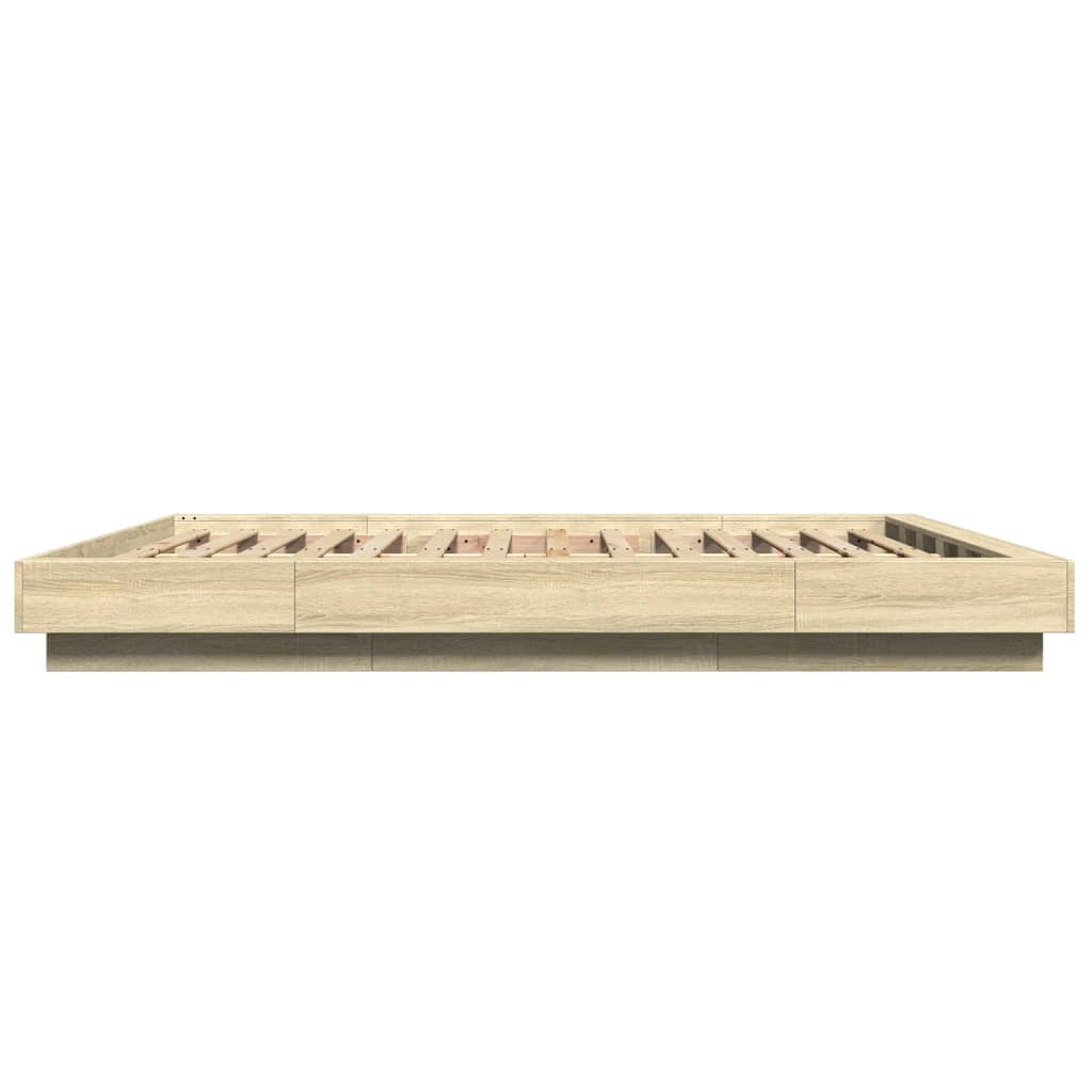 sengeramme med LED-lys 150x200 cm konstrueret træ sonoma-eg