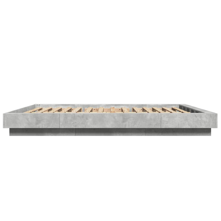 sengeramme med LED-lys 150x200 cm konstrueret træ betongrå