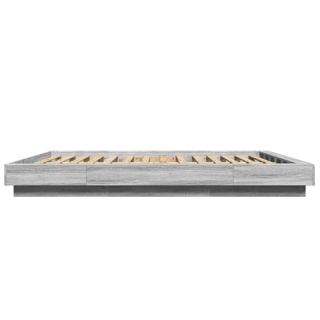 sengeramme med LED-lys 150x200 cm konstrueret træ grå sonoma-eg