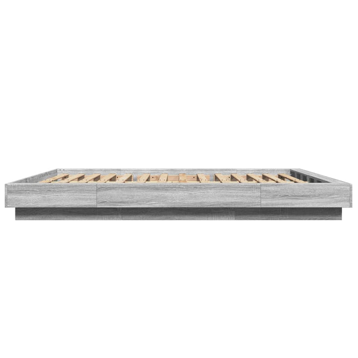 sengeramme med LED-lys 150x200 cm konstrueret træ grå sonoma-eg