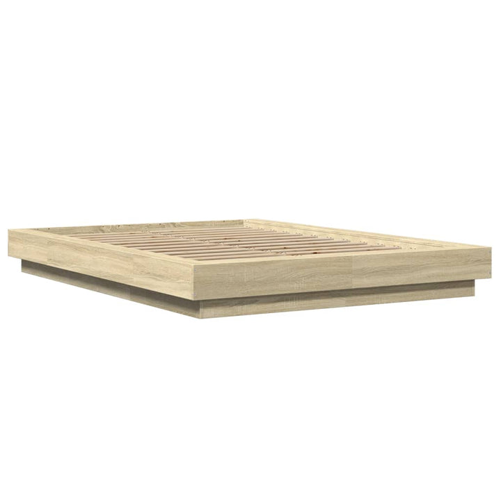 sengeramme med LED-lys 140x200 cm konstrueret træ sonoma-eg
