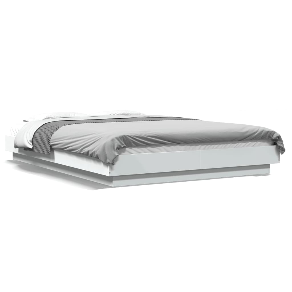 sengeramme med LED-lys 120x200 cm konstrueret træ hvid
