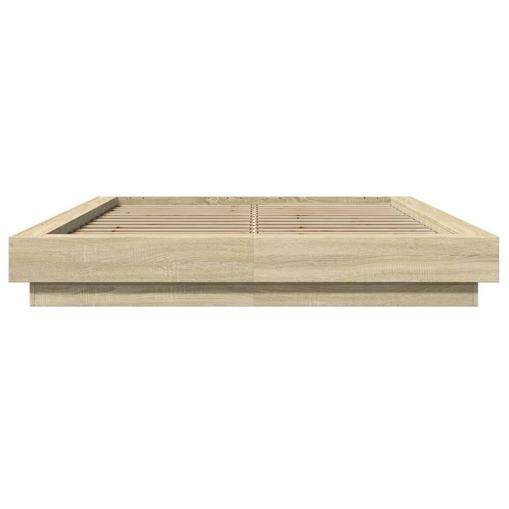sengeramme med LED-lys 120x200 cm konstrueret træ sonoma-eg