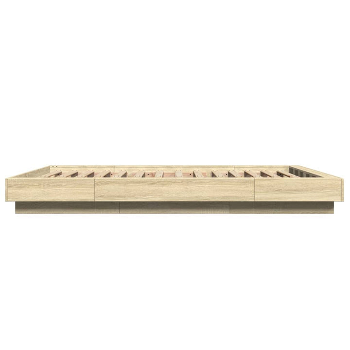 sengeramme med LED-lys 120x200 cm konstrueret træ sonoma-eg
