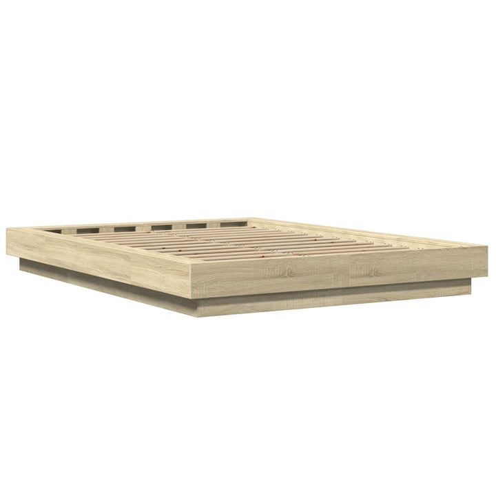 sengeramme med LED-lys 120x200 cm konstrueret træ sonoma-eg