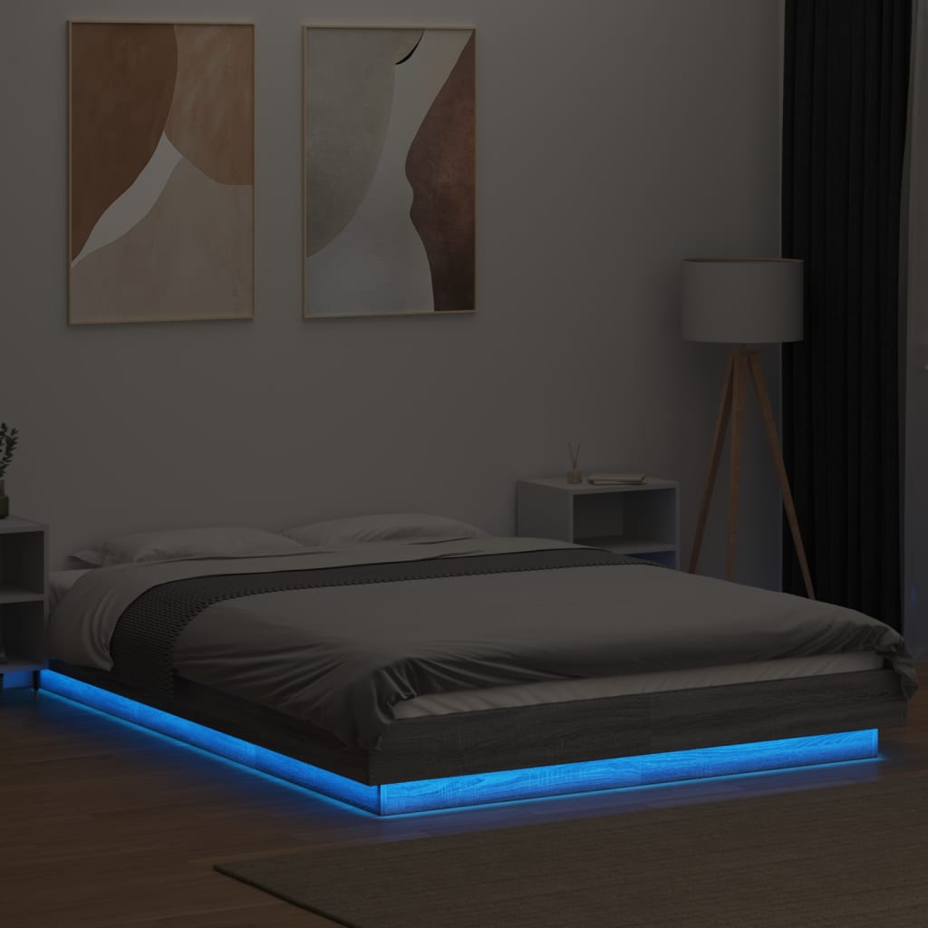 sengeramme med LED-lys 120x200 cm konstrueret træ grå sonoma-eg