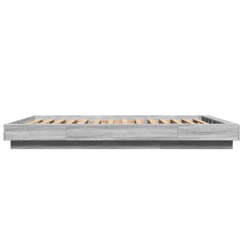 sengeramme med LED-lys 120x200 cm konstrueret træ grå sonoma-eg