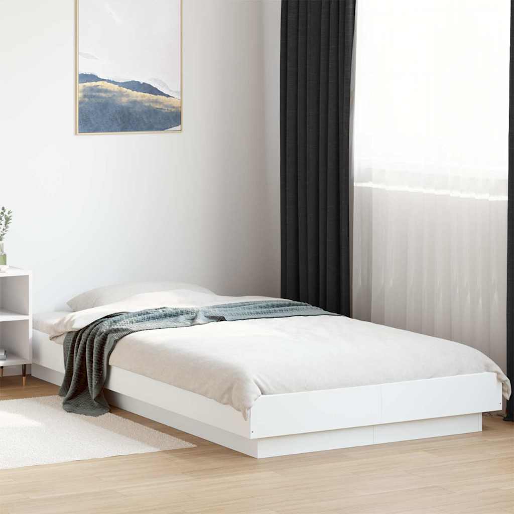 sengeramme med LED-lys 100x200 cm konstrueret træ hvid