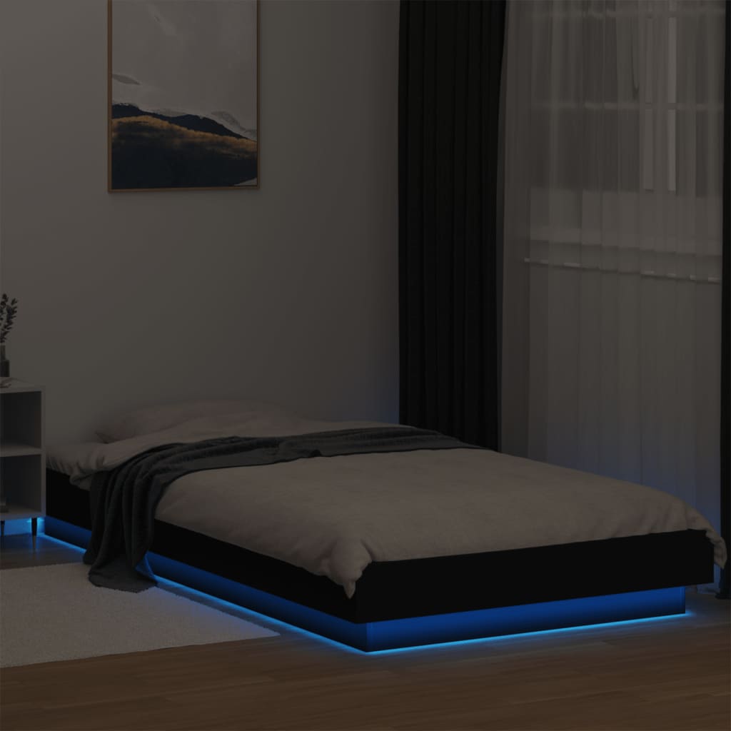 sengeramme med LED-lys 100x200 cm konstrueret træ sort