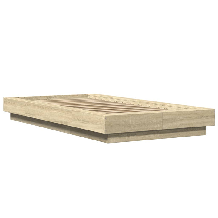 sengeramme med LED-lys 100x200 cm konstrueret træ sonoma-eg