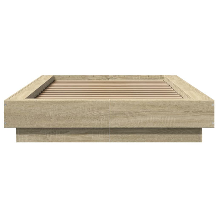 sengeramme med LED-lys 100x200 cm konstrueret træ sonoma-eg