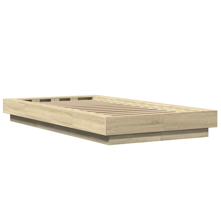 sengeramme med LED-lys 100x200 cm konstrueret træ sonoma-eg