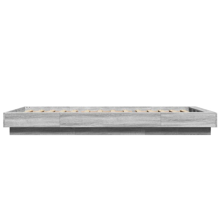 sengeramme med LED-lys 100x200 cm konstrueret træ grå sonoma-eg