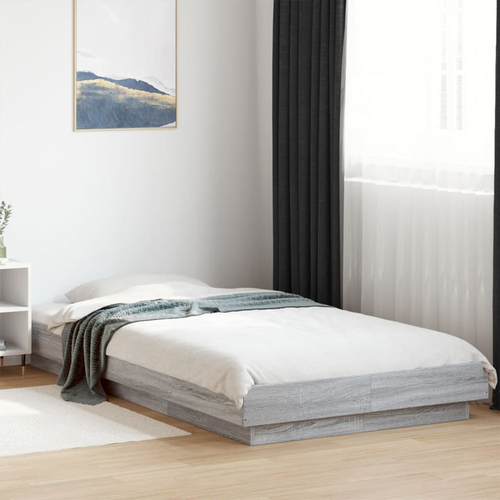 sengeramme med LED-lys 100x200 cm konstrueret træ grå sonoma-eg