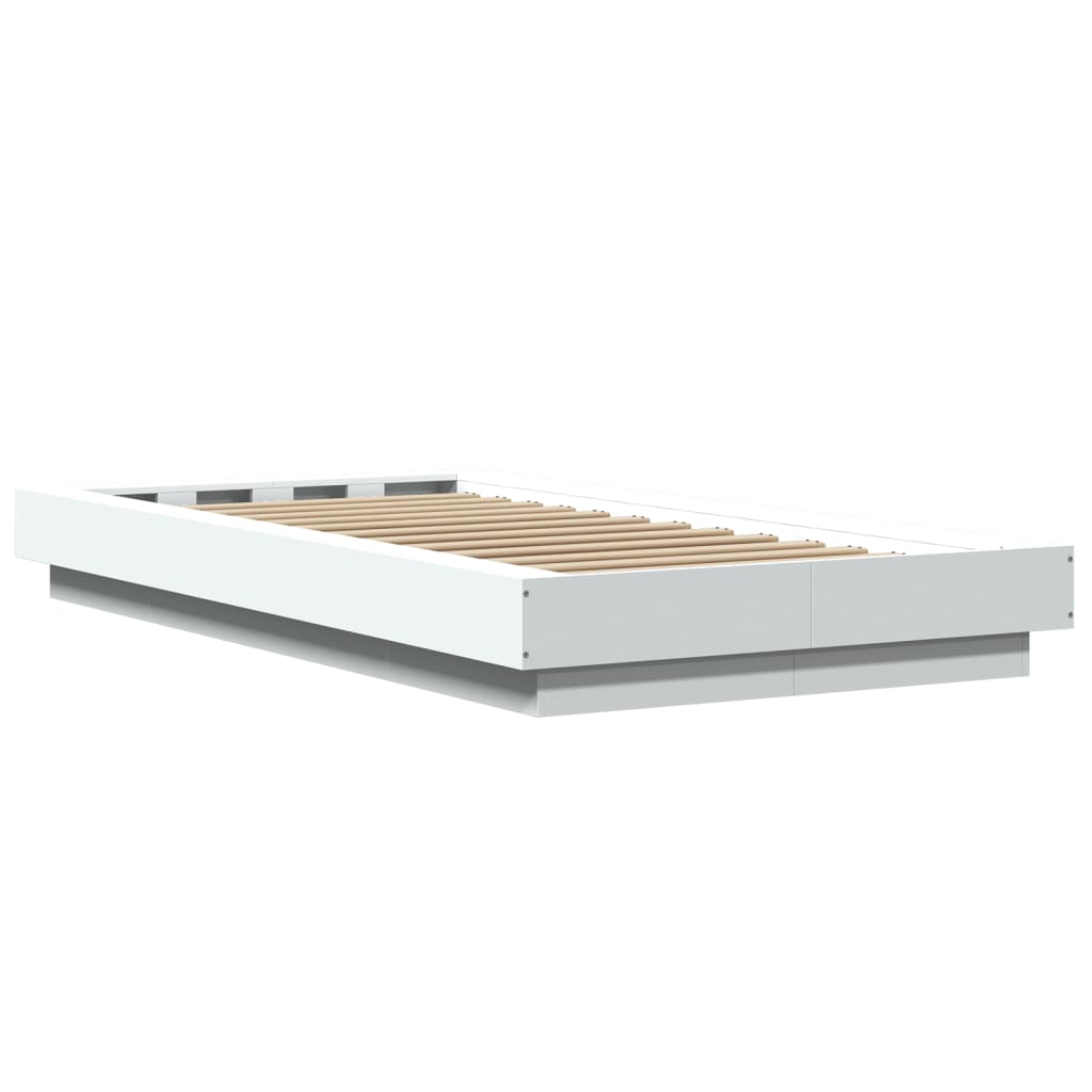sengeramme med LED-lys 90x200 cm konstrueret træ hvid