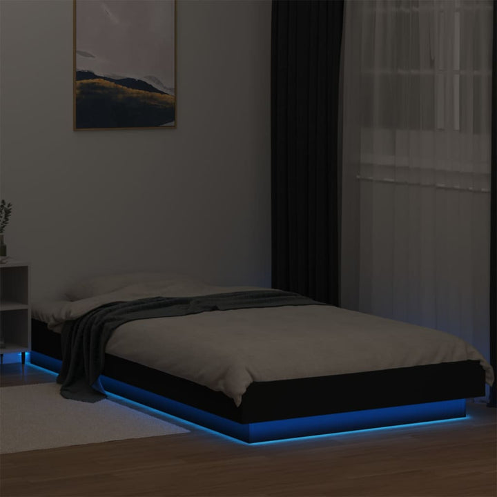 sengeramme med LED-lys 90x200 cm konstrueret træ sort