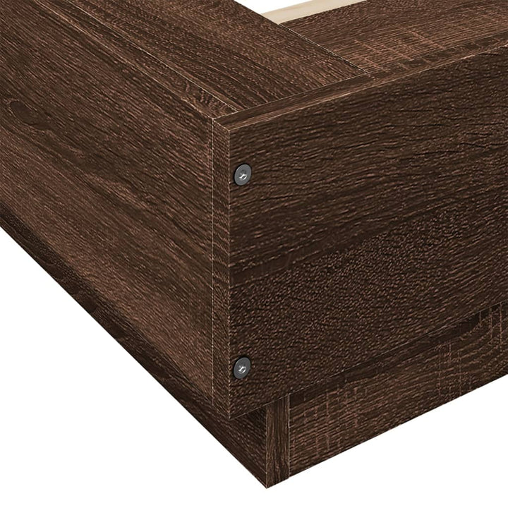 sengeramme med LED-lys 90x200 cm konstrueret træ brun egetræ