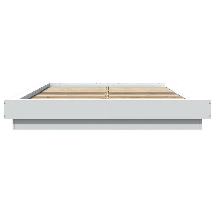 sengeramme med LED-lys 140x190 cm konstrueret træ hvid