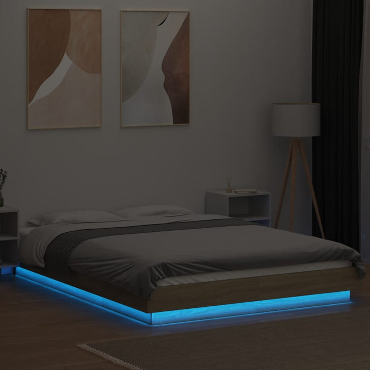 sengeramme med LED-lys 140x190 cm konstrueret træ sonoma-eg