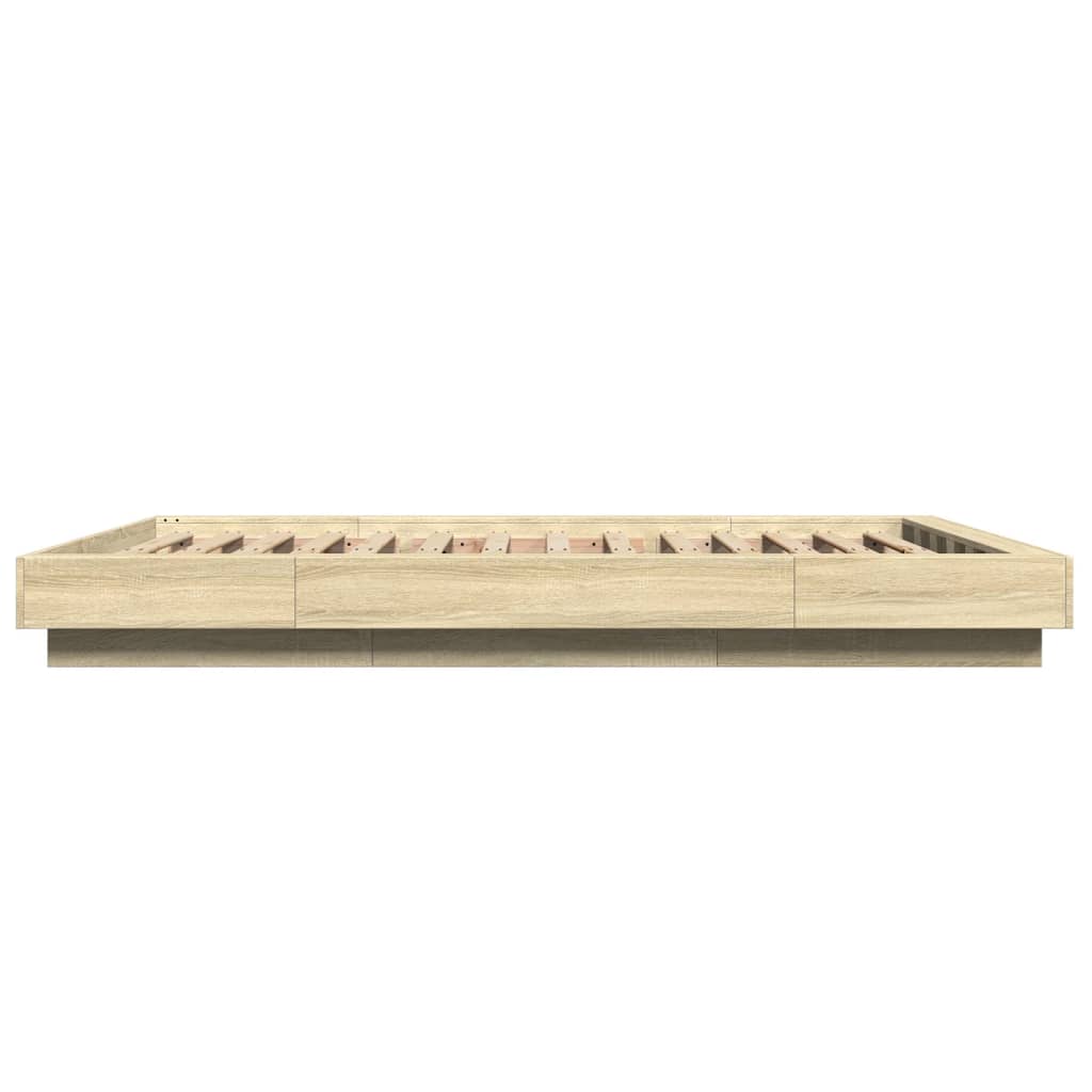 sengeramme med LED-lys 140x190 cm konstrueret træ sonoma-eg