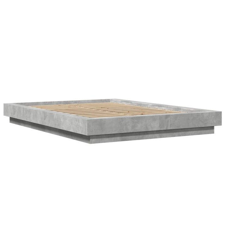 sengeramme med LED-lys 140x190 cm konstrueret træ betongrå