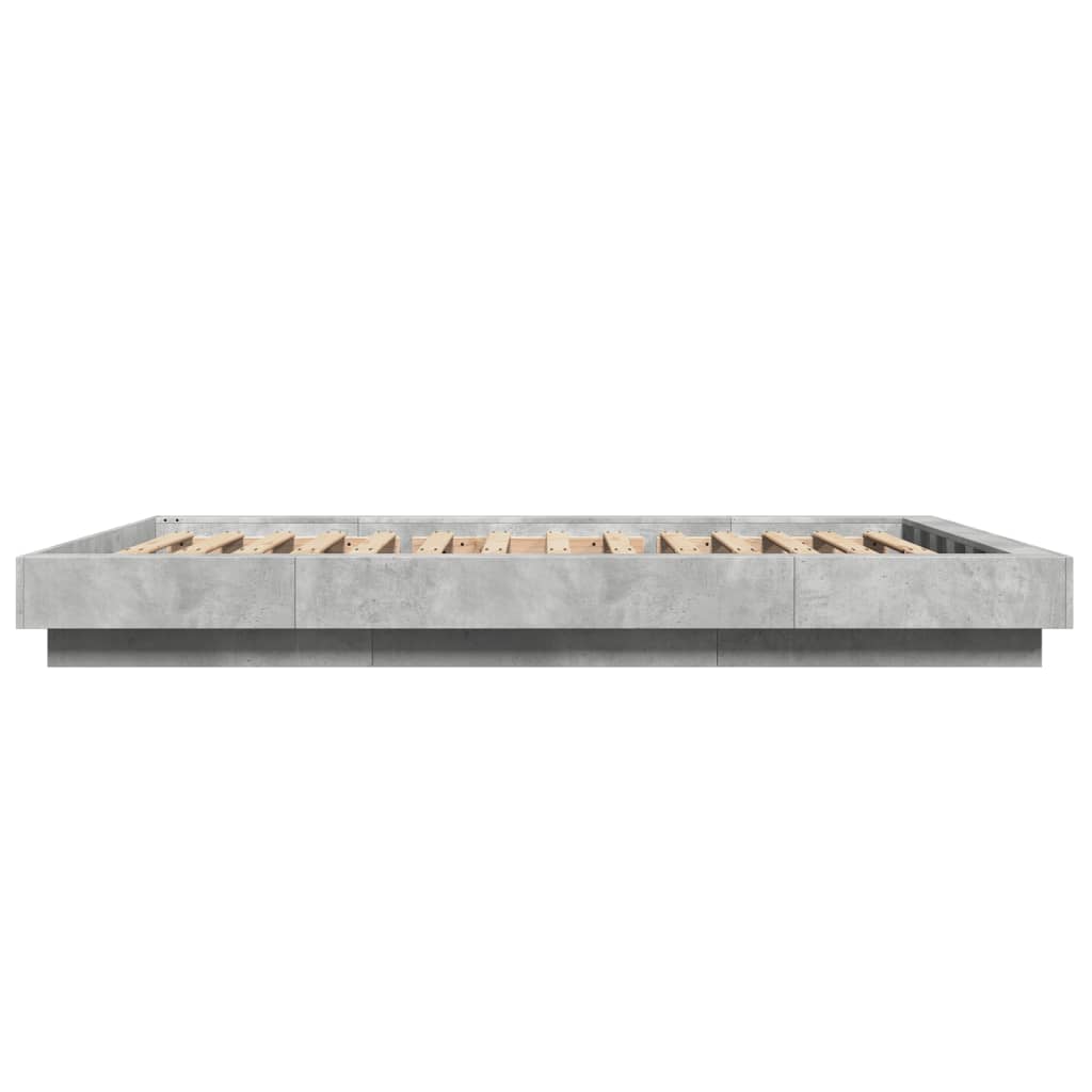 sengeramme med LED-lys 140x190 cm konstrueret træ betongrå