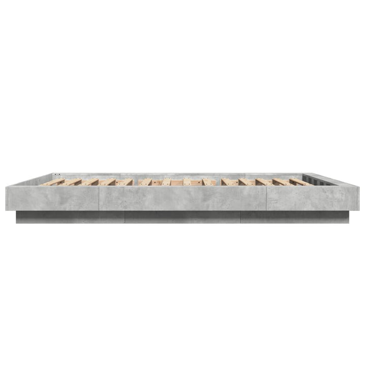 sengeramme med LED-lys 140x190 cm konstrueret træ betongrå