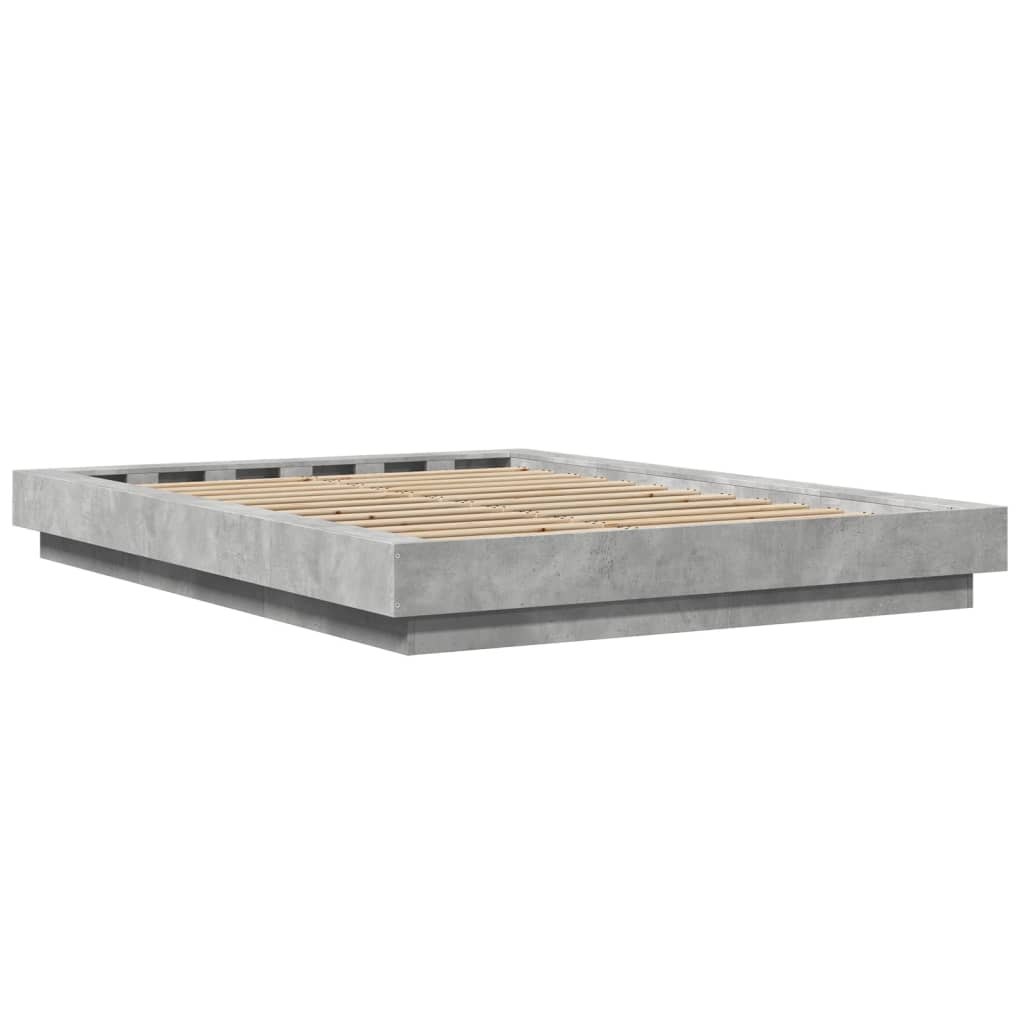 sengeramme med LED-lys 140x190 cm konstrueret træ betongrå