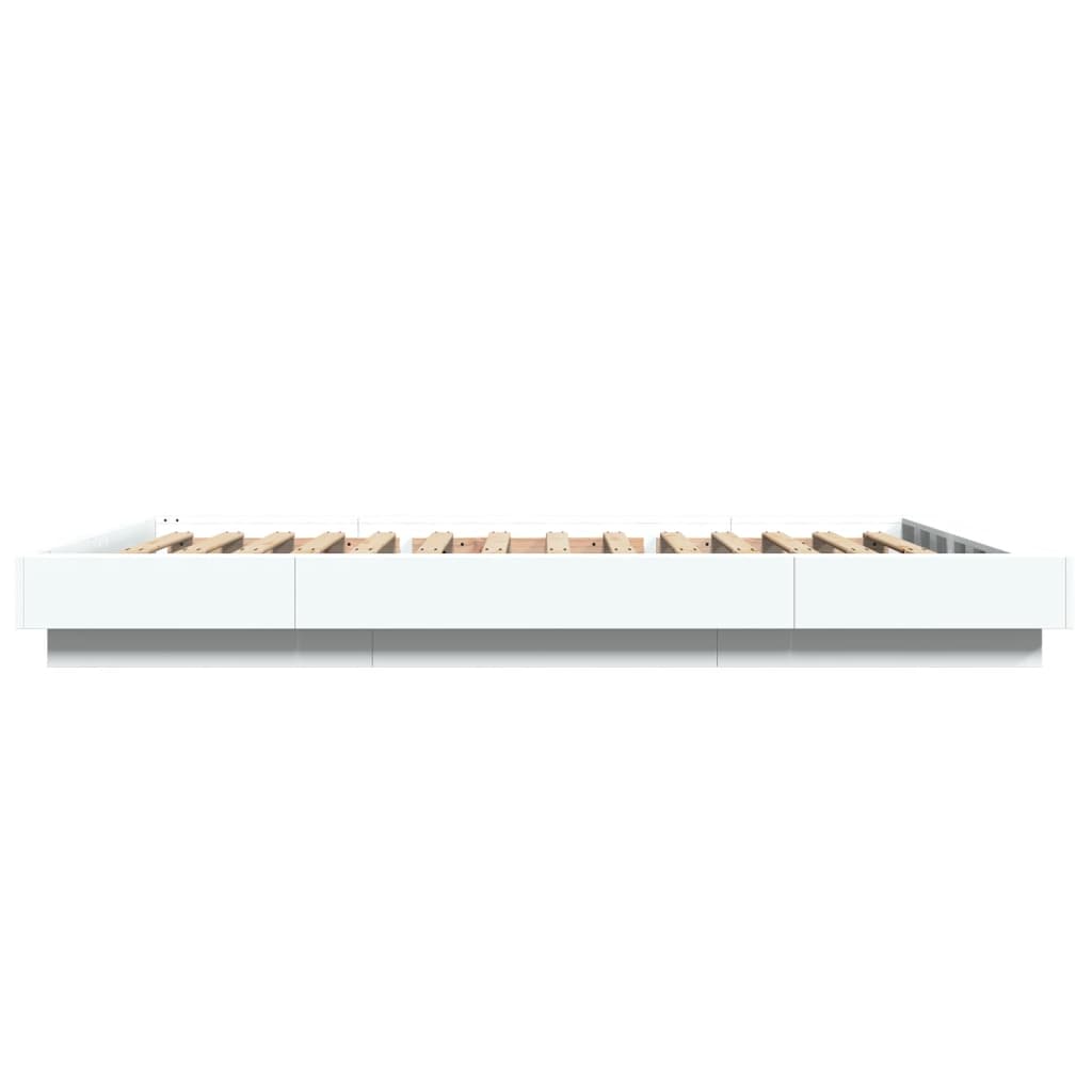 sengeramme med LED-lys 135x190 cm konstrueret træ hvid højglans
