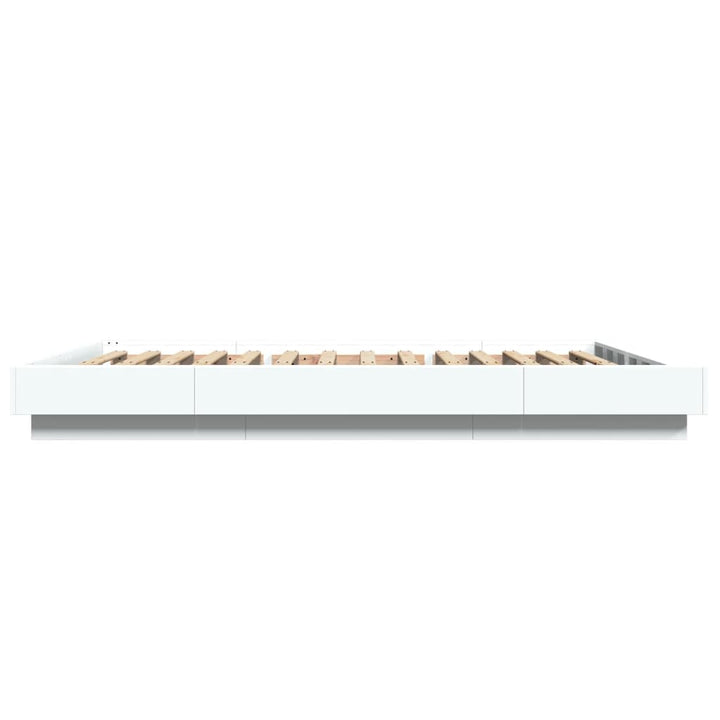 sengeramme med LED-lys 135x190 cm konstrueret træ hvid højglans