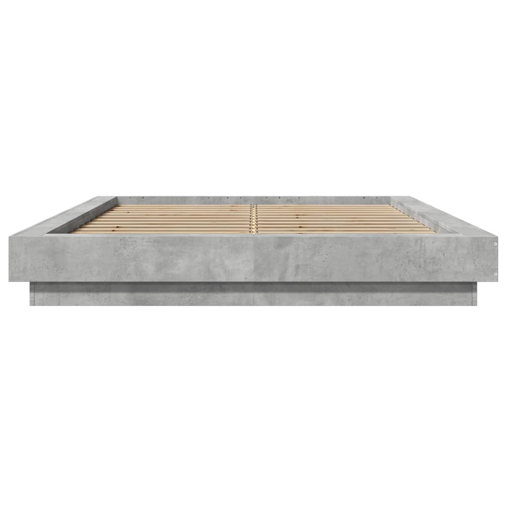 sengeramme med ED-lys 135x190 cm konstrueret træ betongrå