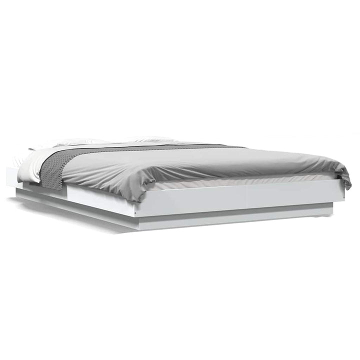 sengeramme med LED-lys 120x190 cm konstrueret træ hvid