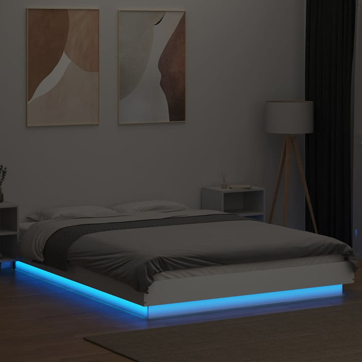 sengeramme med LED-lys 120x190 cm konstrueret træ hvid