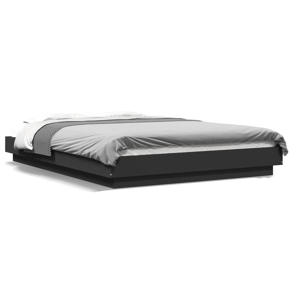 sengeramme med LED-lys 120x190 cm konstrueret træ sort