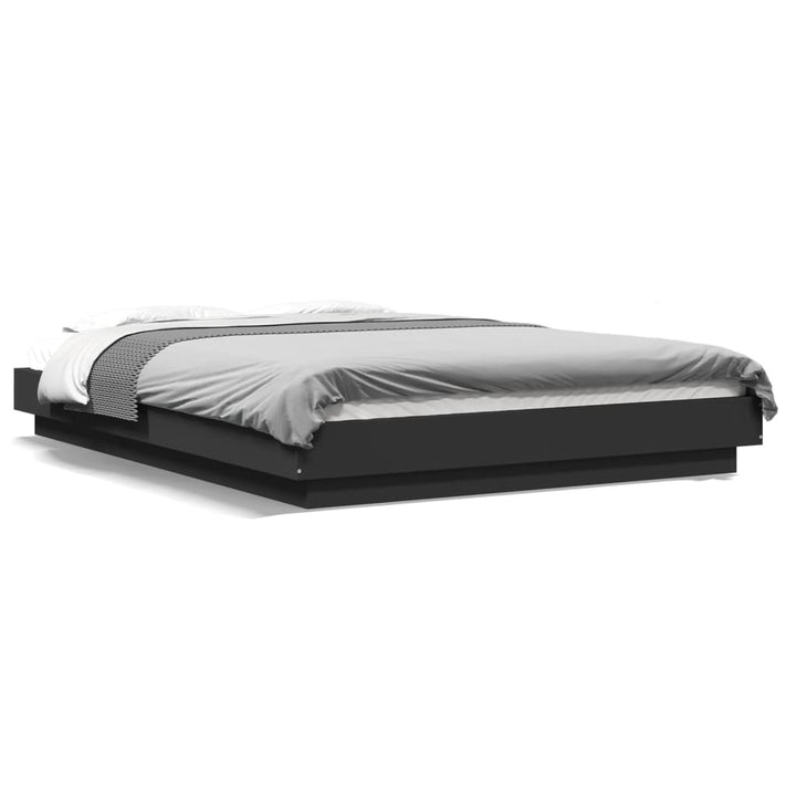 sengeramme med LED-lys 120x190 cm konstrueret træ sort