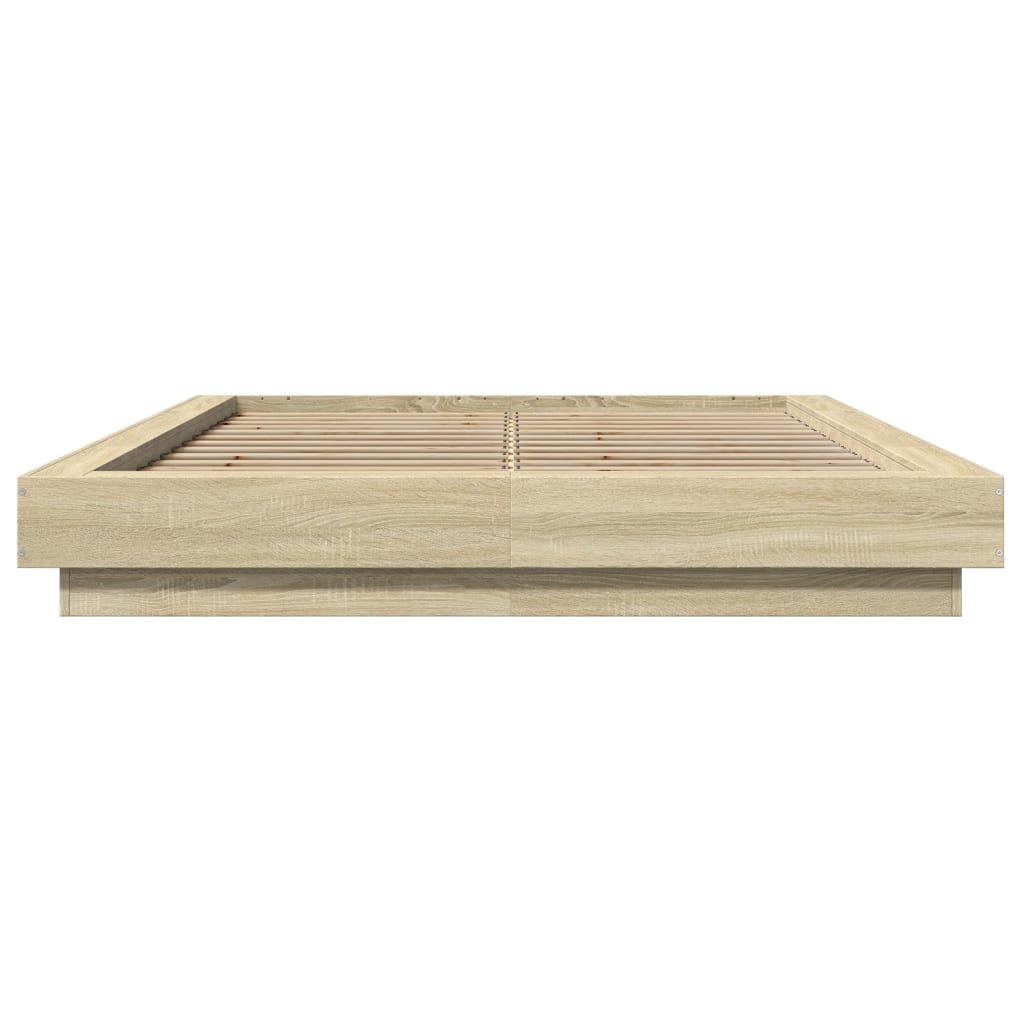 sengeramme med LED-lys 120x190 cm konstrueret træ sonoma-eg
