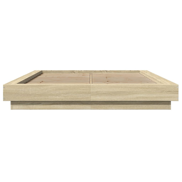 sengeramme med LED-lys 120x190 cm konstrueret træ sonoma-eg