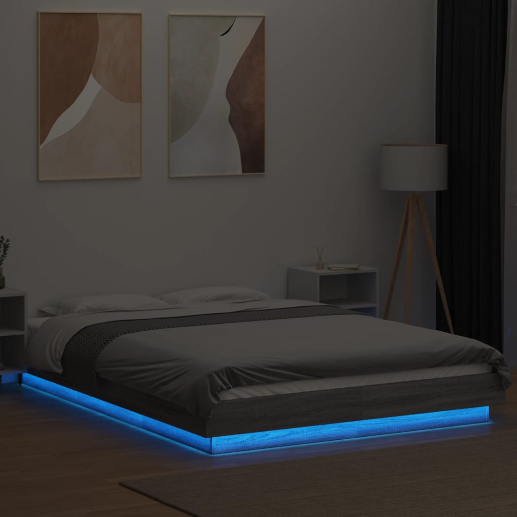 sengeramme med LED-lys 120x190 cm konstrueret træ grå sonoma-eg