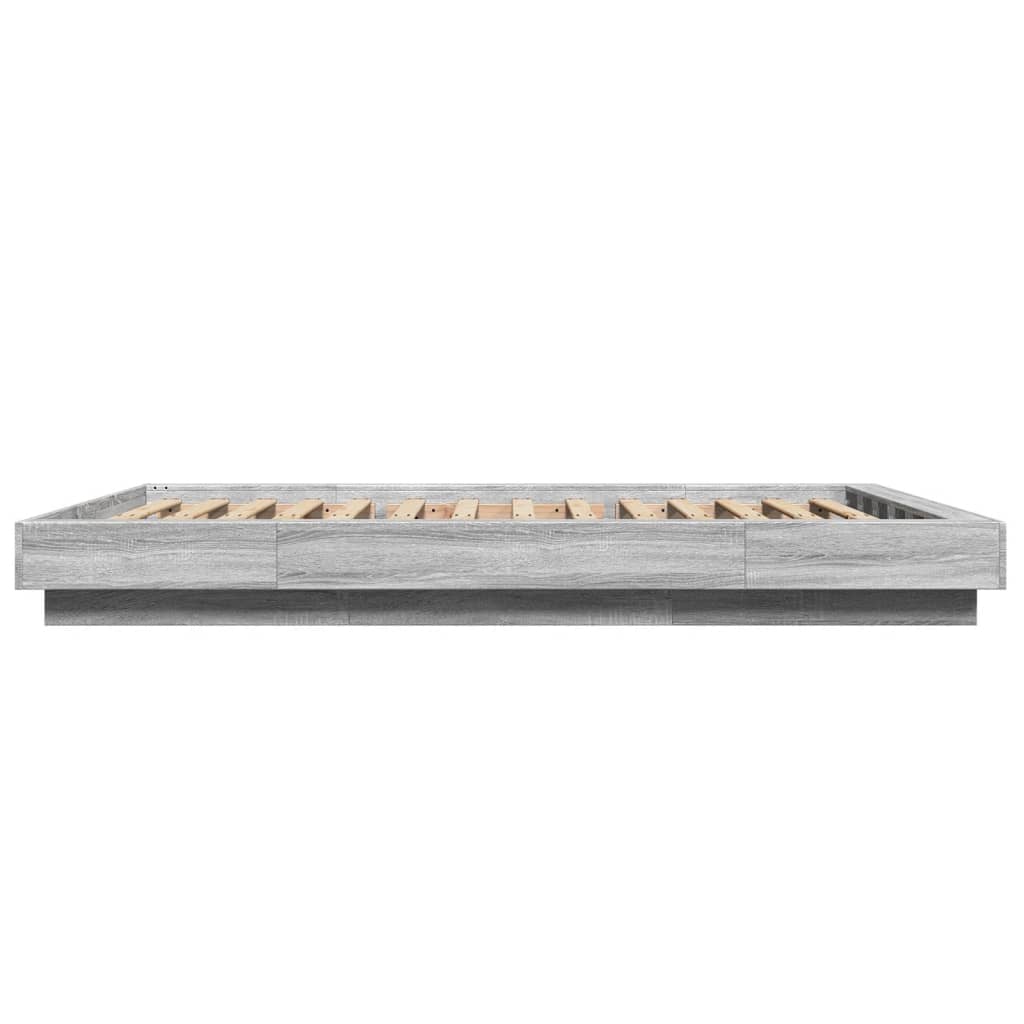 sengeramme med LED-lys 120x190 cm konstrueret træ grå sonoma-eg