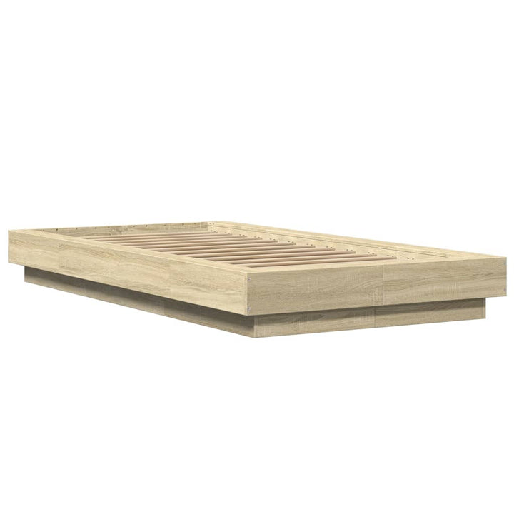 sengeramme med LED-lys 90x190 cm konstrueret træ sonoma-eg