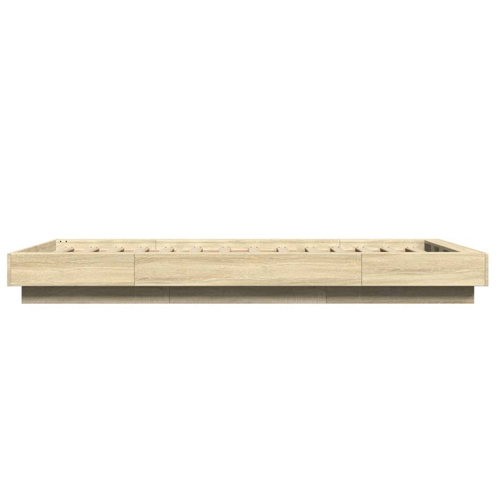 sengeramme med LED-lys 90x190 cm konstrueret træ sonoma-eg