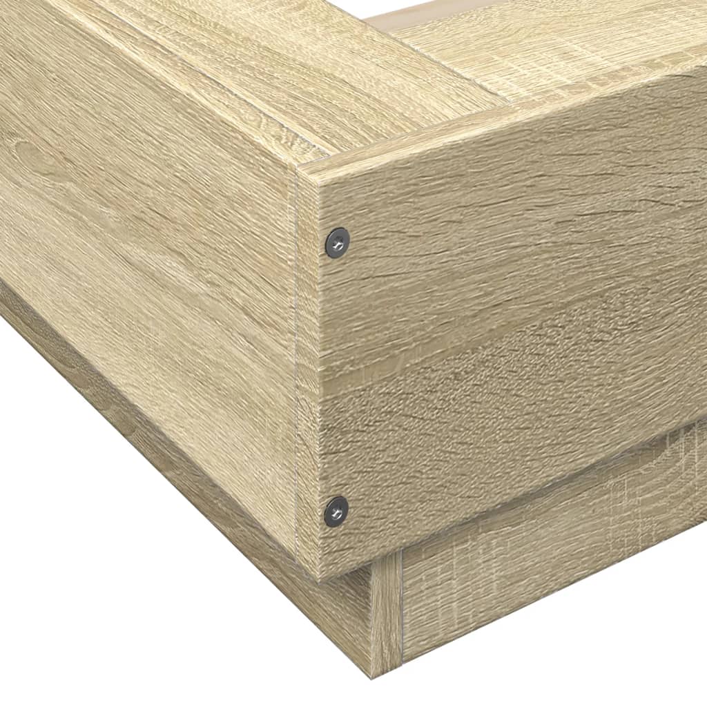 sengeramme med LED-lys 90x190 cm konstrueret træ sonoma-eg