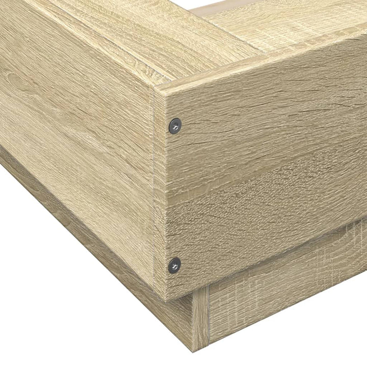sengeramme med LED-lys 90x190 cm konstrueret træ sonoma-eg