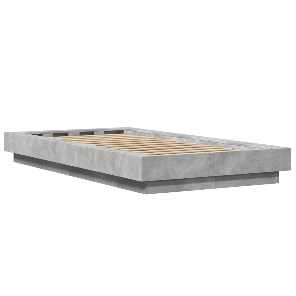 sengeramme med ED-lys 90x190 cm konstrueret træ betongrå