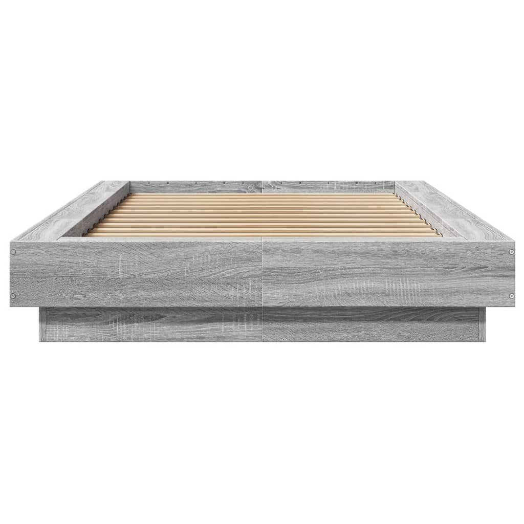 sengeramme med ED-lys 90x190 cm konstrueret træ grå sonoma-eg